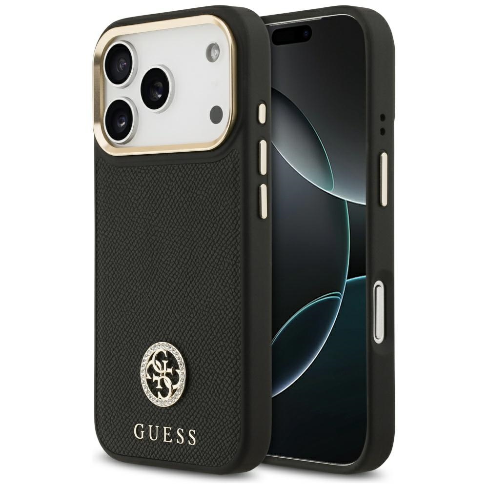 Levně Guess Grained Strass Logo MagSafe pro iPhone 17 Pro černý