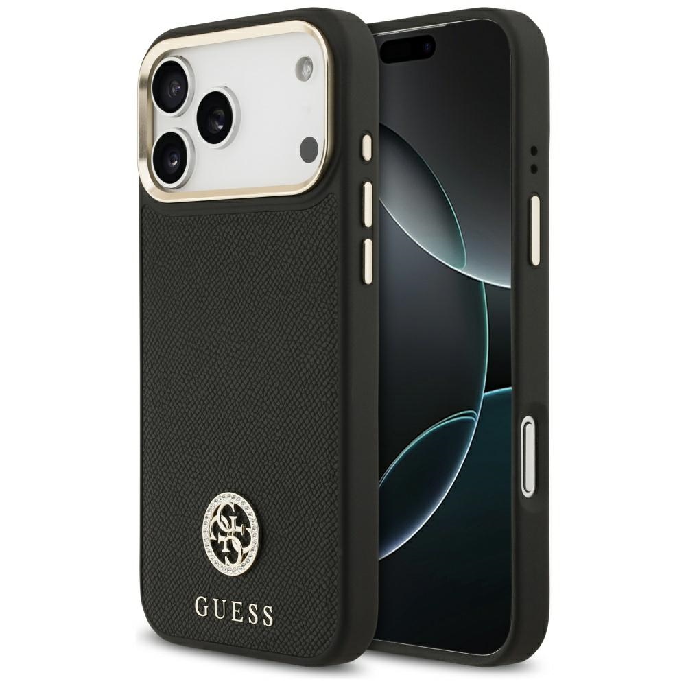 Levně Guess Grained Strass Logo MagSafe pro iPhone 17 Pro Max černá