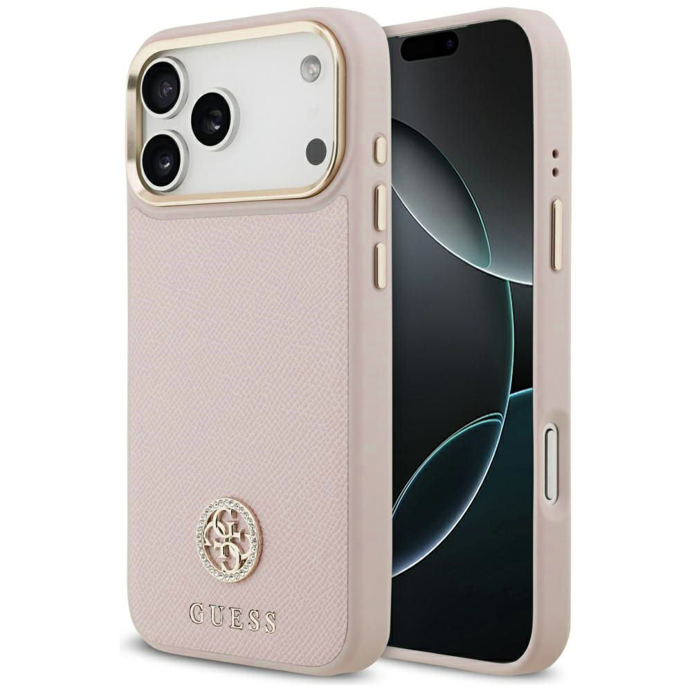 Levně Guess Grained Strass Logo MagSafe pro iPhone 17 Pro růžová