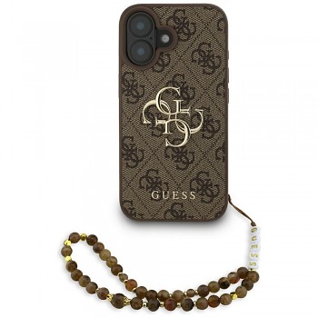Guess Hardcase 4G Classic Logo s popruhem iPhone 16 hnědá