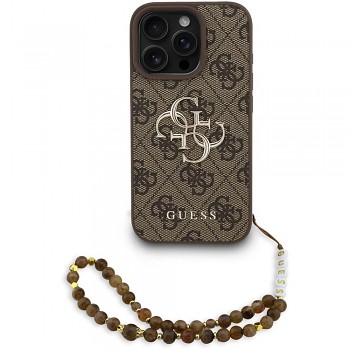 Guess Hardcase 4G Classic Logo s popruhem iPhone 16 Pro Max hnědý