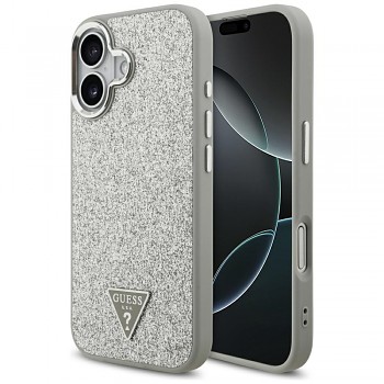 Guess Glitter Triangle Logo MagSafe iPhone 17 stříbrný