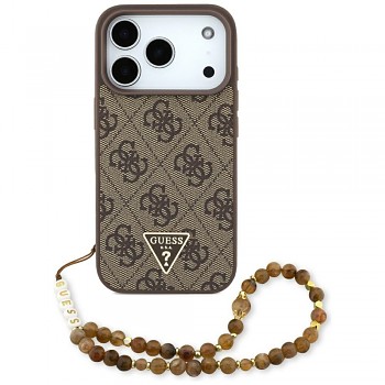 Guess Hardcase 4G Triangle Logo MagSafe s perlovým páskem iPhone 17 Pro hnědý