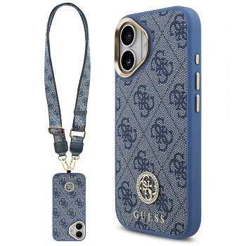 Guess 4G Strass Logo s velkým popruhem kovové tlačítko MagSafe iPhone 17 modrá