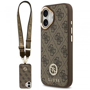 Guess 4G Strass Logo s velkým popruhem kovové tlačítko MagSafe iPhone 17 hnědá