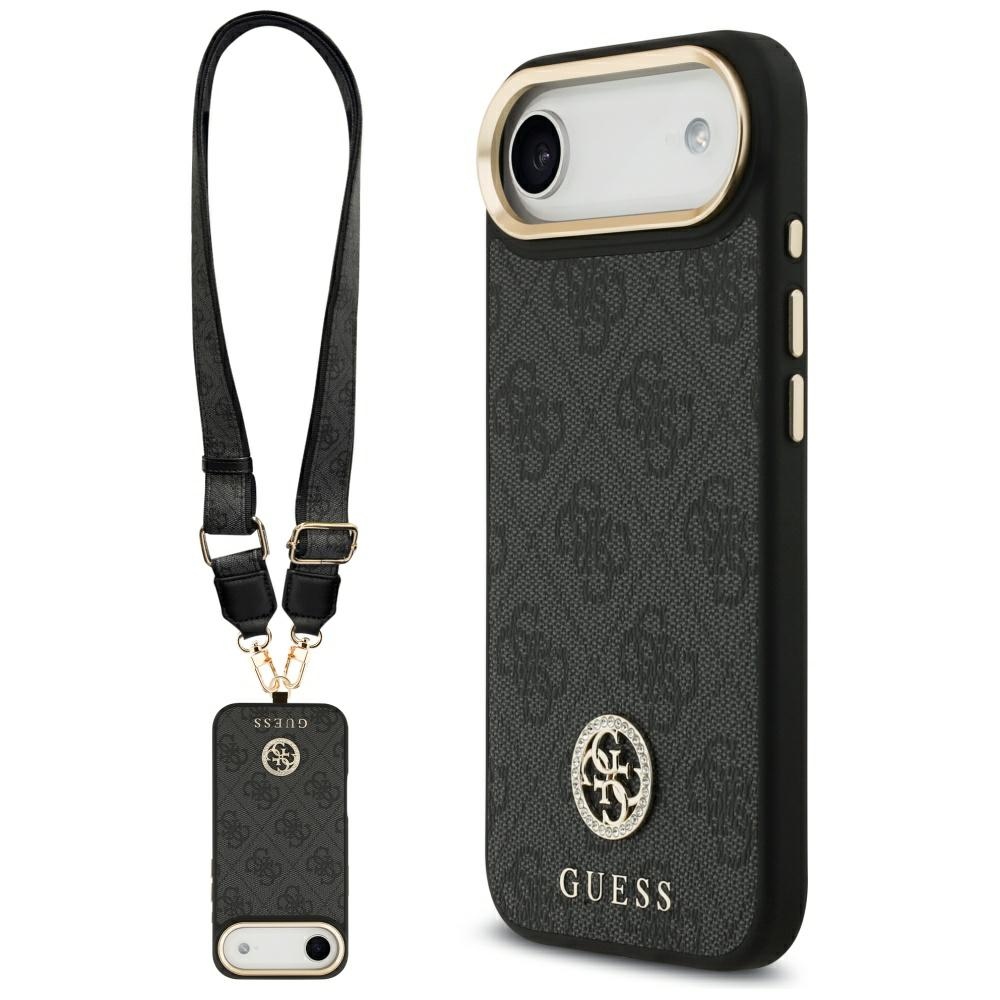 Levně Guess 4G Strass Logo s velkým popruhem kovové tlačítko MagSafe iPhone 17 Air černá