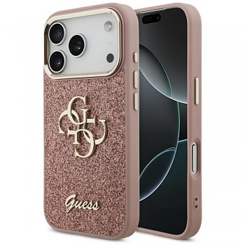 Guess Fixed Glitter Big 4G Metal Frame iPhone 17 Pro růžová