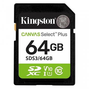 Kingston paměťová karta Canvas Select Plus SDXC 64GB Class 10 UHS-I U1 černá