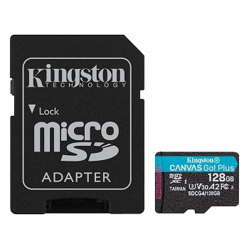Paměťová karta Kingston Canvas Go Plus MicroSDXC s adaptérem 128GB černá