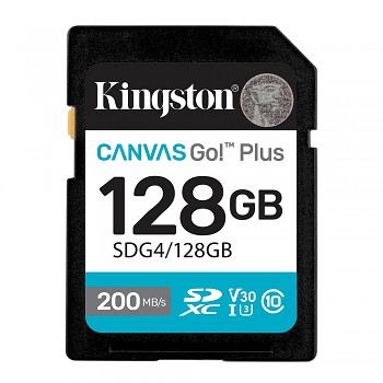 Kingston paměťová karta Canvas Go Plus SDXC 128GB Class 10 UHS-I U3 V30 černá