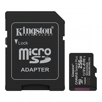 Kingston Memory Card Canvas Select Plus MicroSDXC s SD adaptérem 256GB černá