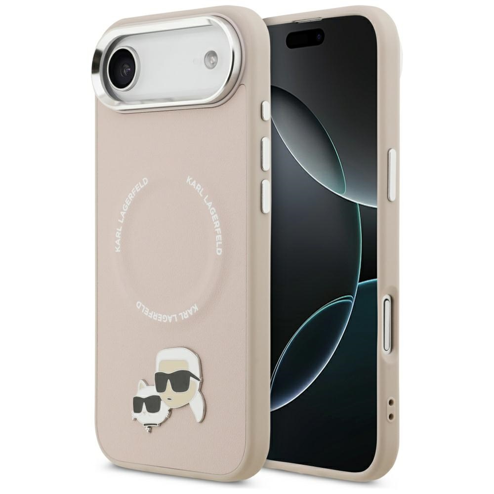 Levně Karl Lagerfeld Leather Karl & Choupette Pins MagSafe iPhone 17 Air růžová