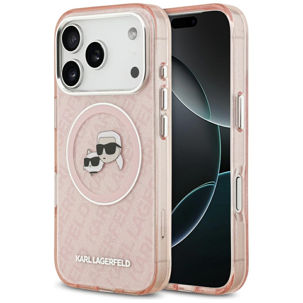 Karl Lagerfeld IML Glitter K&amp;C Heads Logo MagSafe iPhone 17 Pro růžová