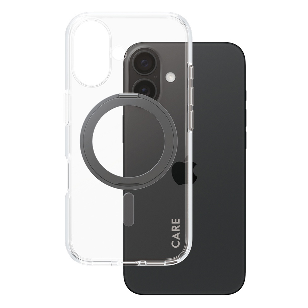 Levně PanzerGlass® CARE Feature černý stojánek &amp; MagSafe iPhone 16 průhledný