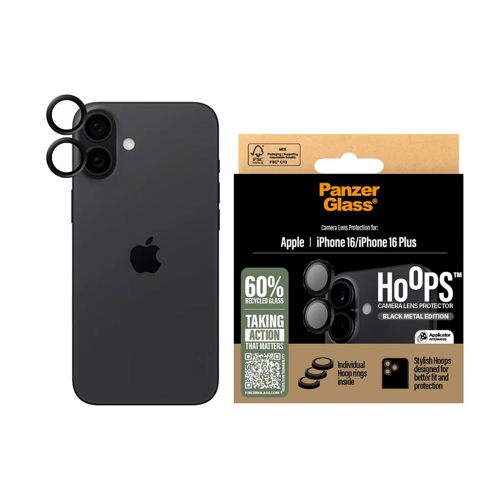 Levně PanzerGlass® Hoops® ochrana čočky fotoaparátu iPhone 16 iPhone 16 Plus černá
