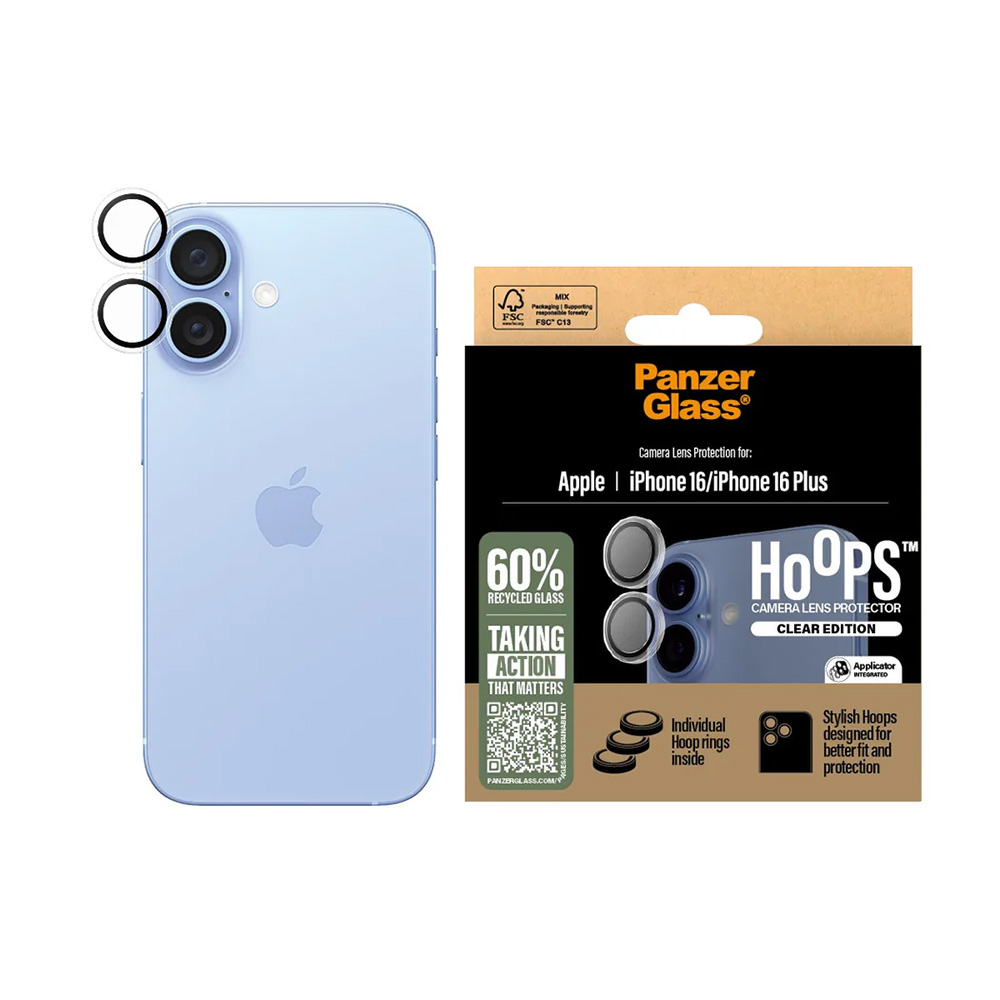 Levně PanzerGlass Hoops Ochrana čočky fotoaparátu iPhone 16 iPhone 16 Plus průhledná