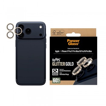 PanzerGlass® Hoops® ochrana čočky fotoaparátu iPhone 17/16 Pro/Pro Max zlatá třpytivá