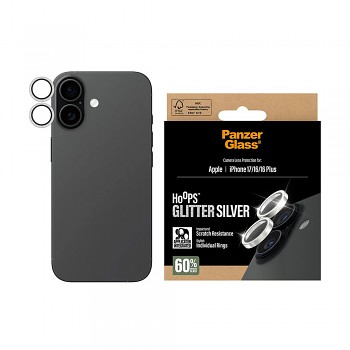 PanzerGlass® Hoops® ochrana čočky fotoaparátu iPhone 17/16/16 Plus stříbrná třpytivá