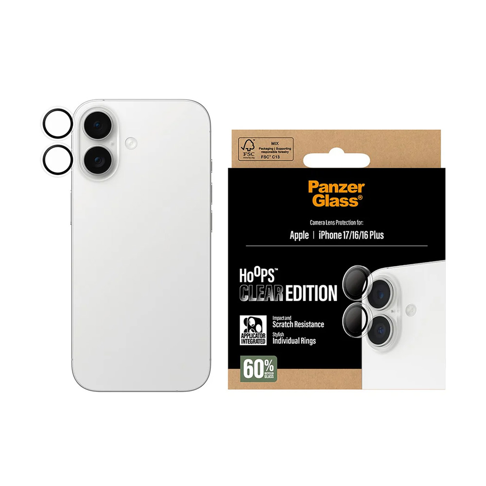PanzerGlass® Hoops® ochrana čočky fotoaparátu iPhone 17/16/16 Plus průhledná