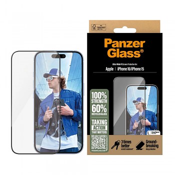 PanzerGlass Ultra-Wide Fit ochranné sklo iPhone 16 iPhone 15 černé