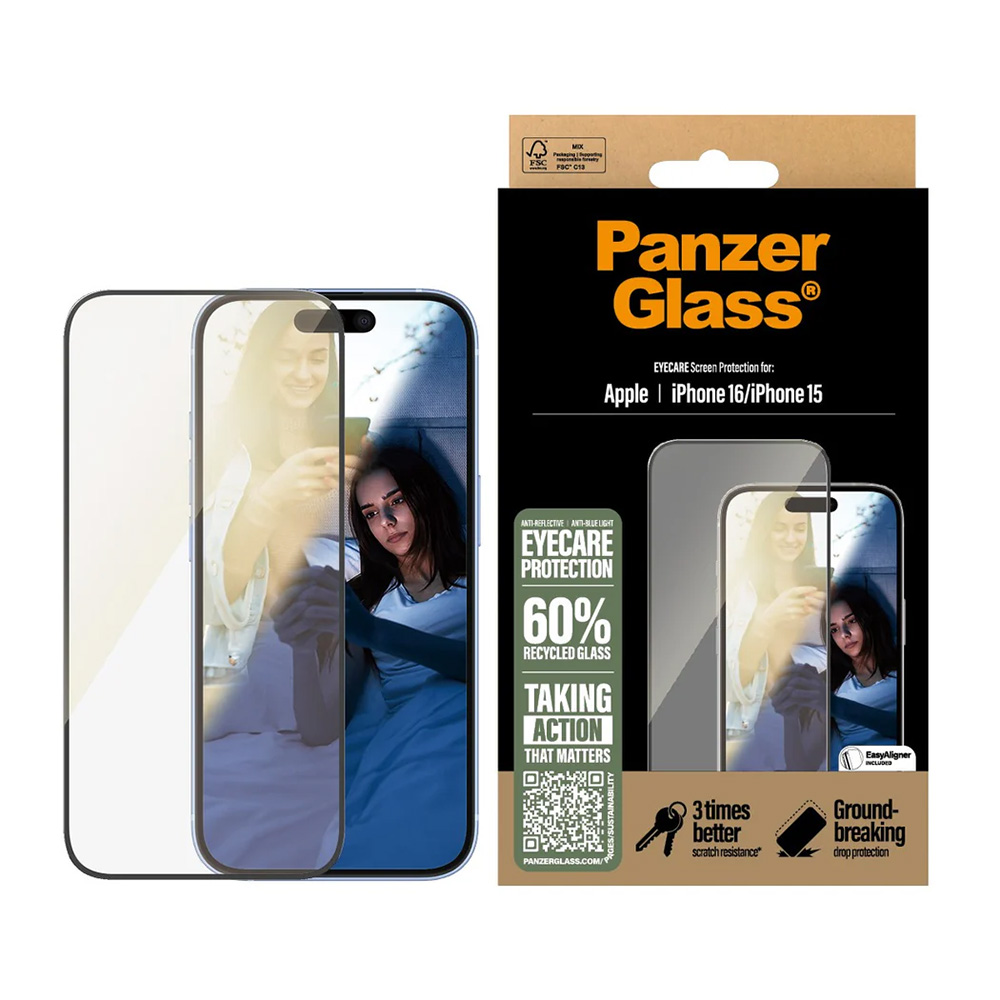 Levně PanzerGlass Ultra-Wide Fit EyeCare ochranné sklo iPhone 16/15 černé