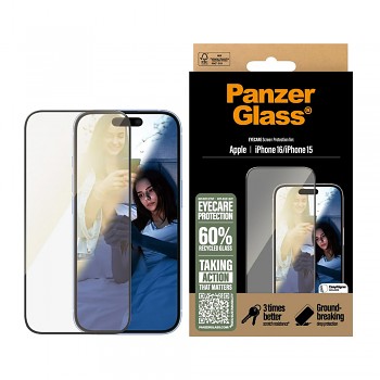 PanzerGlass Ultra-Wide Fit EyeCare ochranné sklo iPhone 16/15 černé