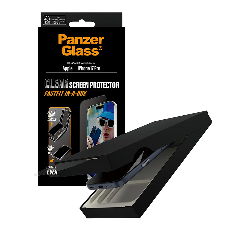Levně PanzerGlass Ultra-Wide Fit ochranné sklo s FASTFIT IN-A-BOX iPhone 17 Pro černá