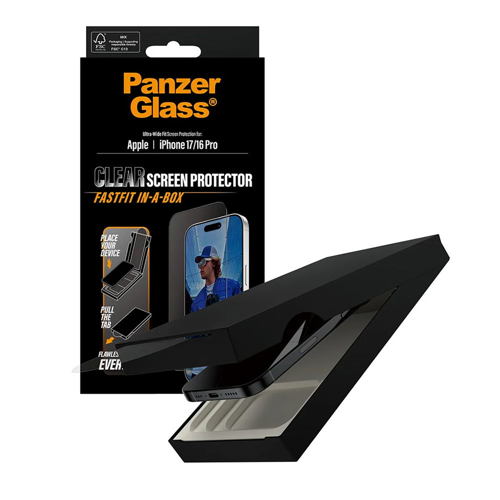 Levně PanzerGlass Ultra-Wide Fit ochranné sklo s FASTFIT IN-A-BOX iPhone 17 iPhone 16 Pro černá