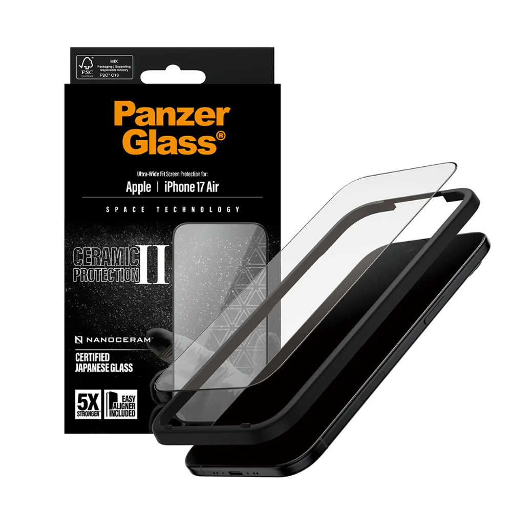 PanzerGlass Ultra-Wide Fit Ceramic II ochranné sklo s EasyAlignerem iPhone 17 Air černé