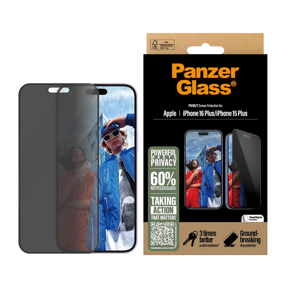 Levně PanzerGlass® Ultra-Wide Fit Privacy Screen Protector s EasyAlignerem iPhone 16 Plus iPhone 15 Plus černý