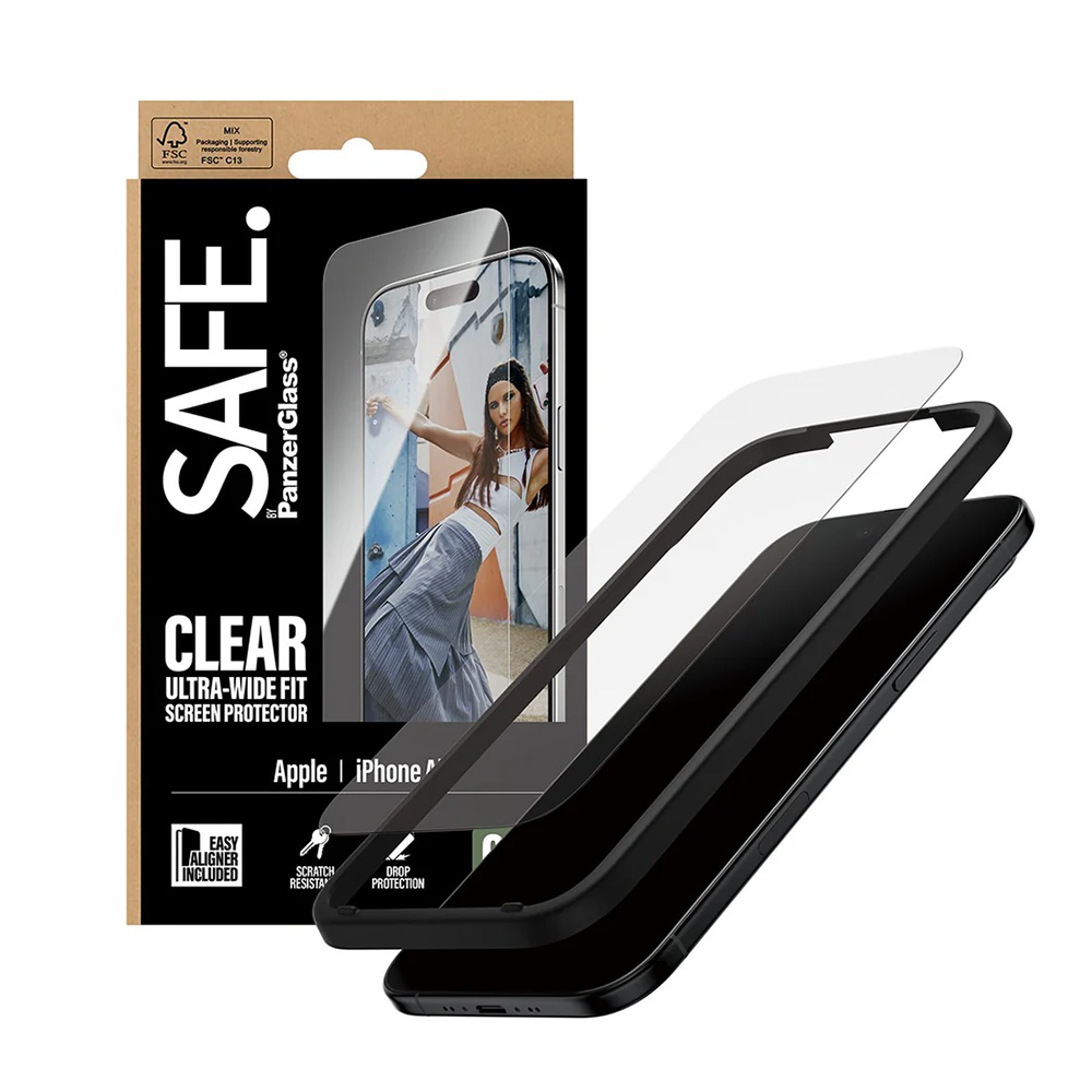 Levně PanzerGlass® SAFE Ultra-Wide Fit ochranné sklo s EasyAlignerem iPhone 17 Air čiré