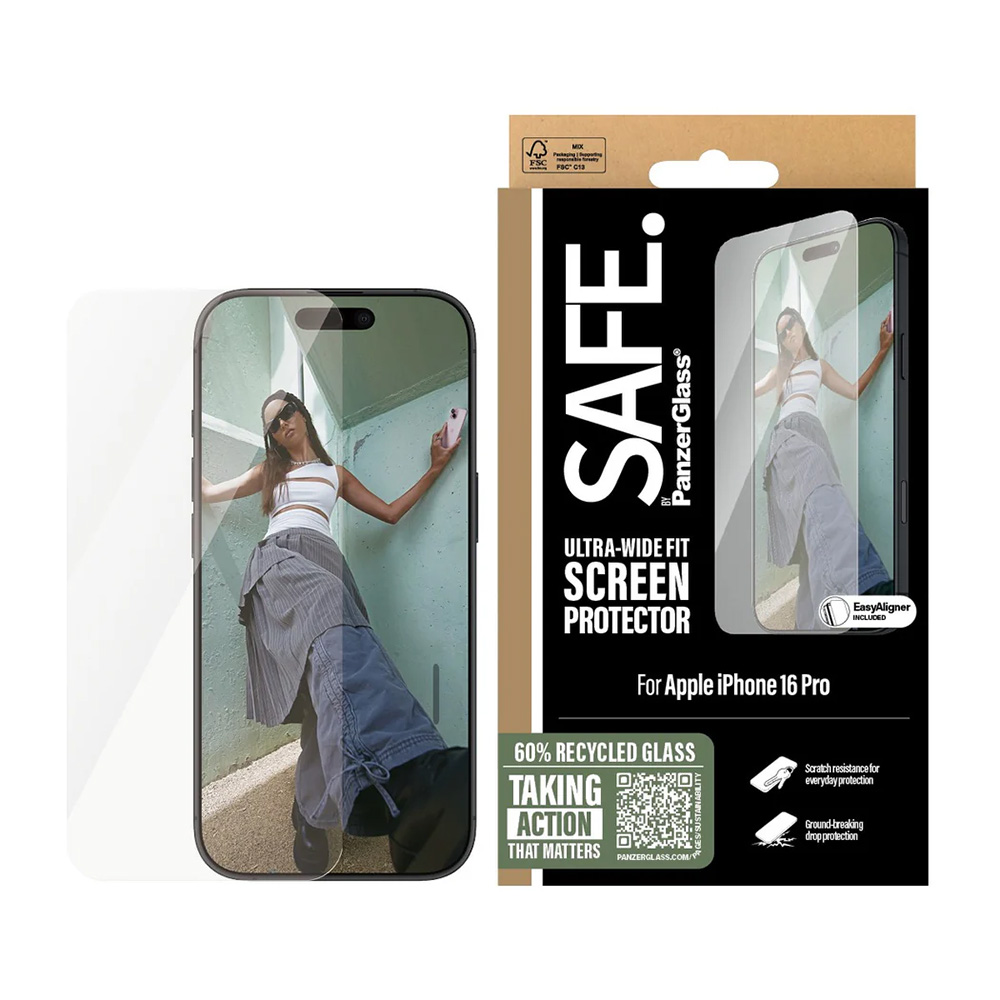 Levně PanzerGlass® SAFE Ultra-Wide Fit ochranné sklo iPhone 16 Pro čiré
