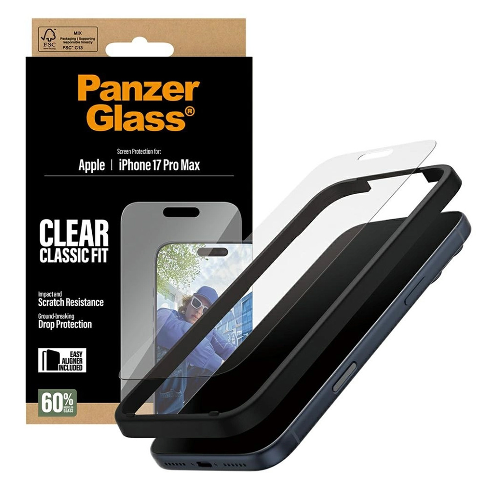 Levně PanzerGlass® Classic Fit ochranné sklo s EasyAlignerem iPhone 17 Pro Max čiré