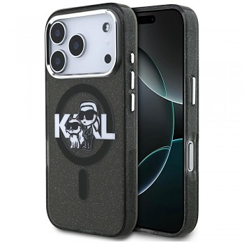 Karl Lagerfeld IML Glitter Karl & Choupette Sketch Logo MagSafe iPhone 17 Pro černá