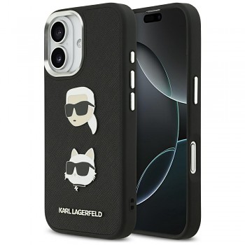 Karl Lagerfeld FW Grained Karl & Choupette Heads Pins & Logo iPhone 17 černá