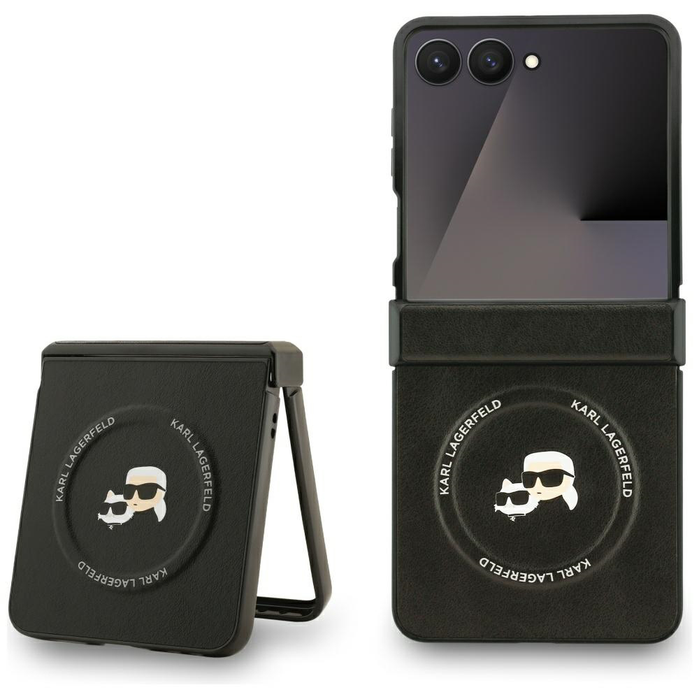 Karl Lagerfeld Leather Karl &amp; Choupette Pins MagSafe Samsung Galaxy Z Flip7 černá