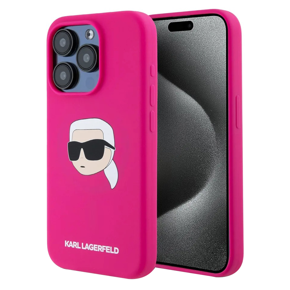 Karl Lagerfeld silicone MagSafe iPhone 15 Pro Max fuchsia Karl's Head