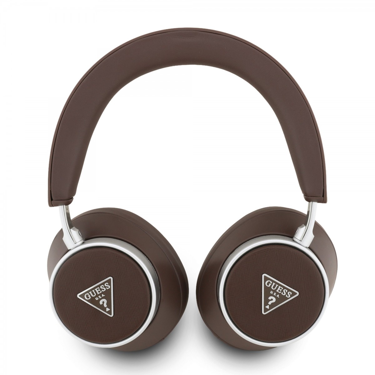 Bezdrátová Sluchátka Guess PU Saffiano Triangle Logo ENC Brown