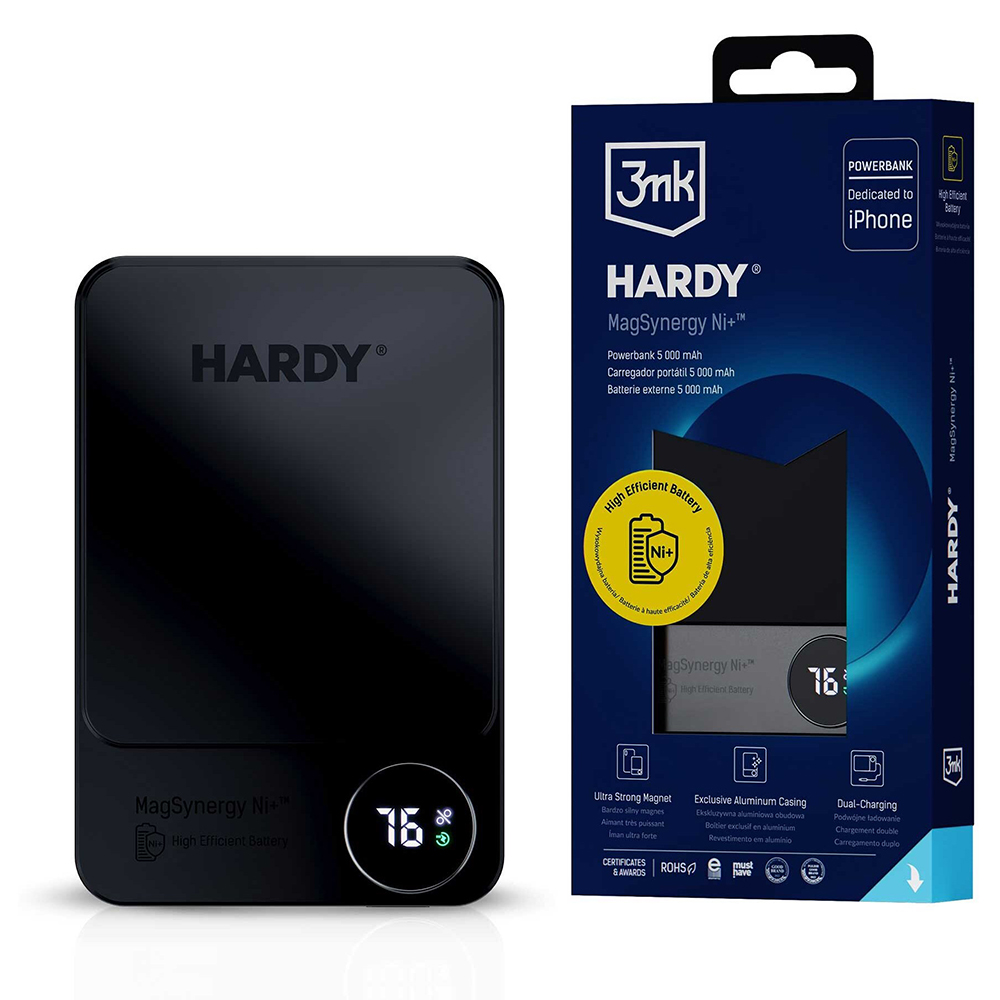Levně 3mk powerbanka MagSynergy Ni+ MagSafe Qi Type-C 5000mAh digitální displej šedá
