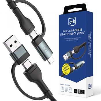 3mk Datový kabel Hyper N-Series USB Type-C na Type-C Lightning 60W 1.2m černý