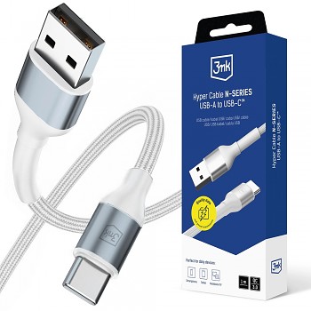 3mk datový kabel hyper N-Series USB na Type-C 18W 9V 2A 1m bílý
