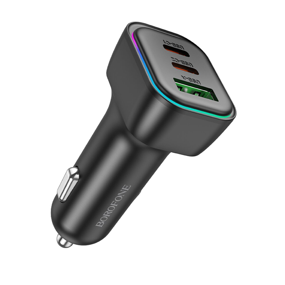 Levně Borofone autonabíječka Trophie BZ28C 1x USB 2x Type-C 60W RGB černá