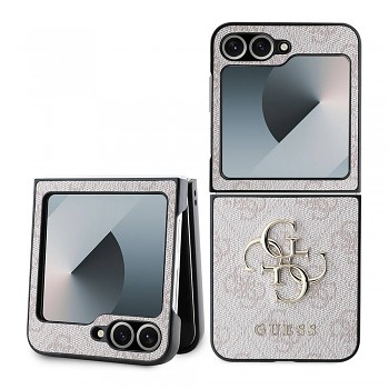 Guess kožené 4G Metal Logo pouzdro pro Samsung Galaxy Z Flip6/7 FE růžové