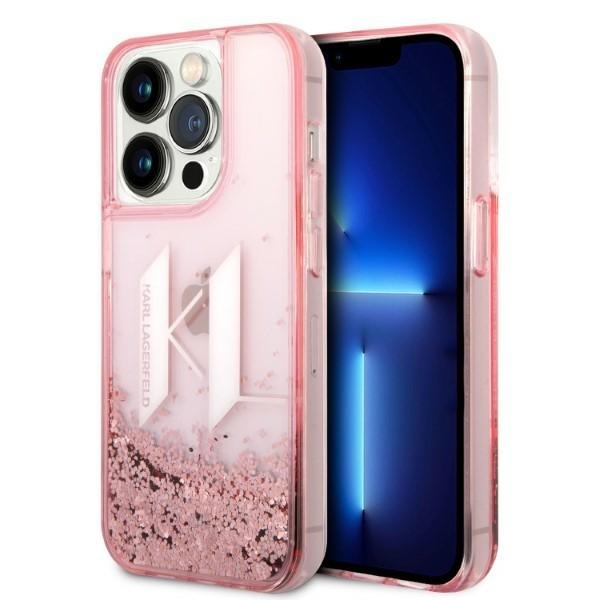 Levně Karl Lagerfeld pouzdro Glitter iPhone 14 Pro růžové Liquid Big KL