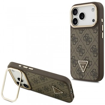 Guess Hardcase 4G Triangle Logo MagSafe s podstavcem iPhone 17 Pro hnědý
