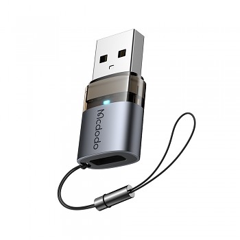 Mcdodo - OTG adaptér (OT-7580) - Type-C na USB3.0, hliníková slitina, nabíjení a synchronizace dat, s indikačním světlem, poutko - černá