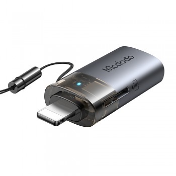 Mcdodo - OTG adaptér (OT-7850) - USB na Lightning, se čtečkou TF karet, rychlý přenos dat, 480 Mb/s, LED, poutko - černý