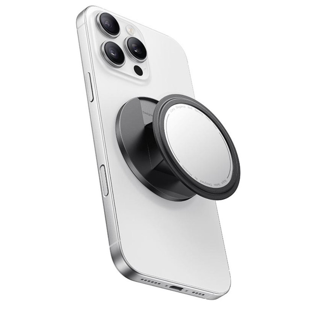 Mcdodo - skládací magnetický stojánek na telefon 2 v 1 (MR-7912) - s vestavěným kosmetickým zrcátkem, kůže - černá