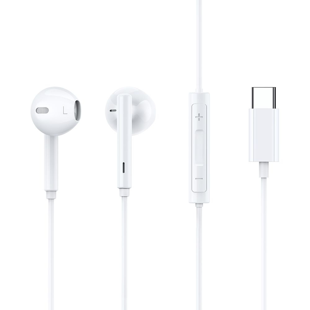 Mcdodo – kabelová sluchátka (HP-7500) – s ovládáním hlasitosti, Type-C, čip DAC, Hi-Res Audio, 1,2m – bílá
