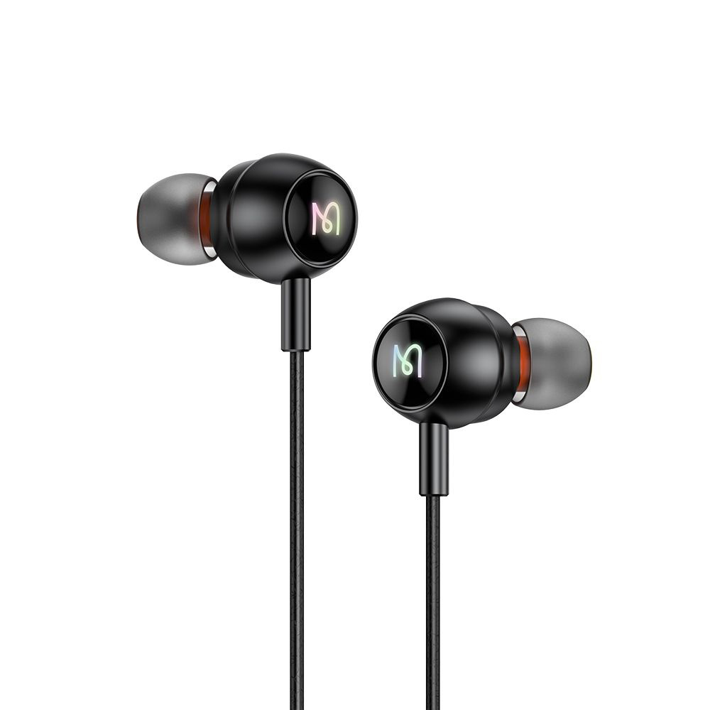 Levně Mcdodo – kabelová sluchátka (HP-5830) – USB-C, RGB osvětlení, hliníková slitina, nylon, DAC, design do uší, 1,2m – černá